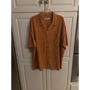 Joseph Feiss Mens 3XL Silk Short Sleeve Camp Shirt Orange Button Up